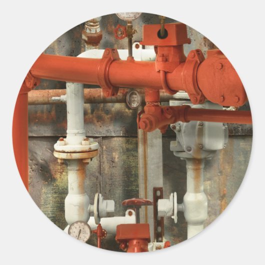 Steampunk - Red pipe headache Runder Aufkleber (Vorderseite)