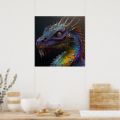 Steampunk Regenbogen-Drachenportrait AI Art Poster (Küche)