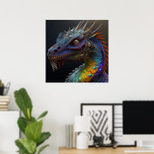 Steampunk Regenbogen-Drachenportrait AI Art Poster (Heimbüro)