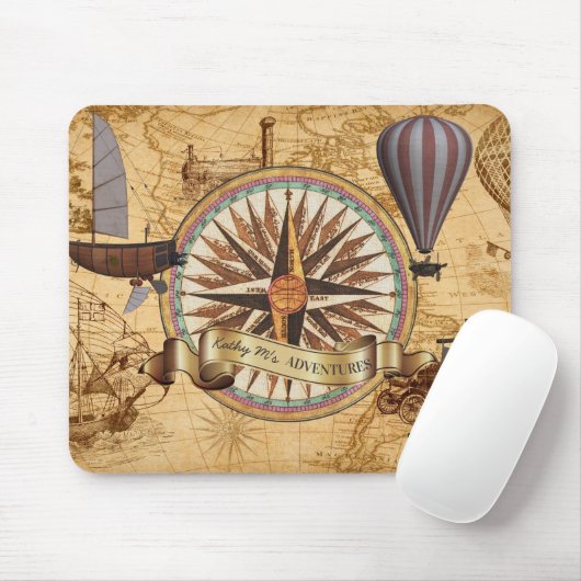 Steampunk Reise-Antiken-Karten-Kompass-Abenteuer Mousepad (Mit Mouse)