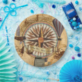 Steampunk Reise-Antiken-Karten-Kompass-Abenteuer Pappteller (Party)
