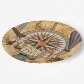 Steampunk Reise-Antiken-Karten-Kompass-Abenteuer Pappteller (Schrägansicht)