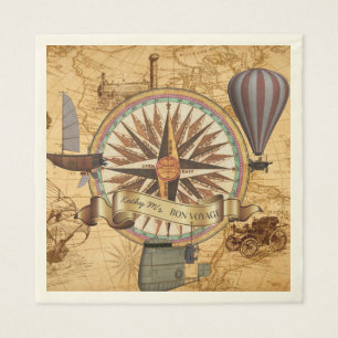 Steampunk Reise-Antiken-Karten-Kompass-Abenteuer Serviette