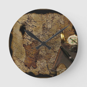 Steampunk-Reiseaccessoires für Zeitreisen, Karte, Runde Wanduhr