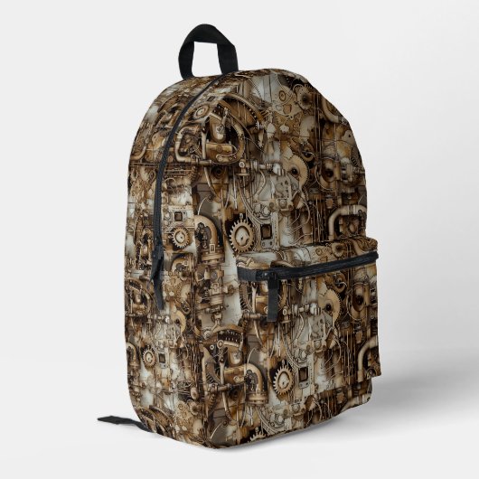 Steampunk Retro Cogwheels Bedruckter Rucksack (Rückseitige Ecke links)