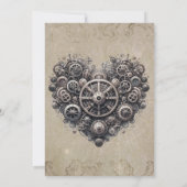 Steampunk Retro Herz von Gears Wedding Einladung (Rückseite)