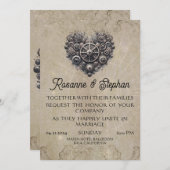 Steampunk Retro Herz von Gears Wedding Einladung (Vorne/Hinten)