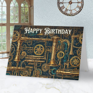 Steampunk Retro Metal Cogs Gears Happy Birthday Karte