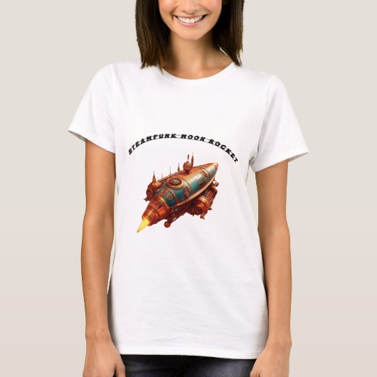 Steampunk Retro Moon Rocket T-Shirt (Vorderseite)