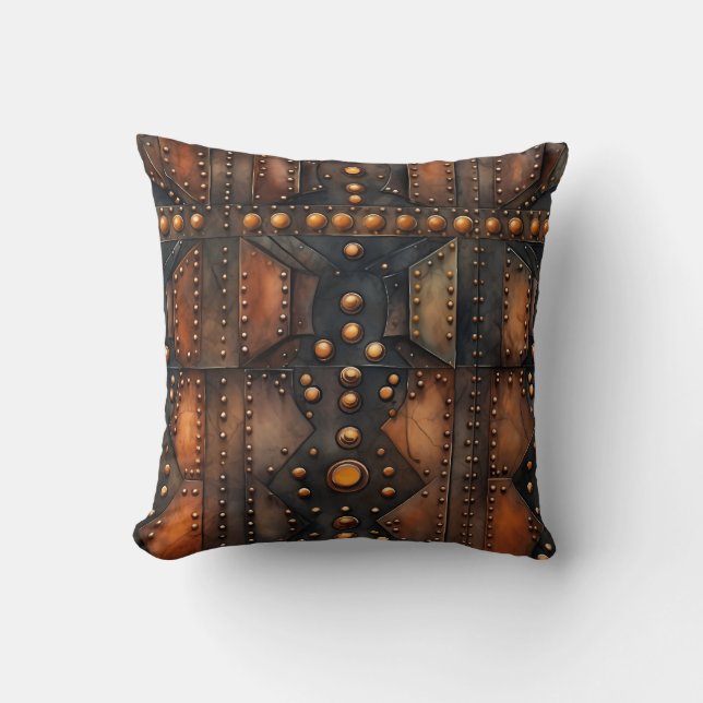 Steampunk-Riveted Metal Throw Kissen (Vorderseite)