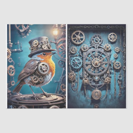 Steampunk Robin: Flügel - Decoupage - Seidenpapier (Vorderseite)