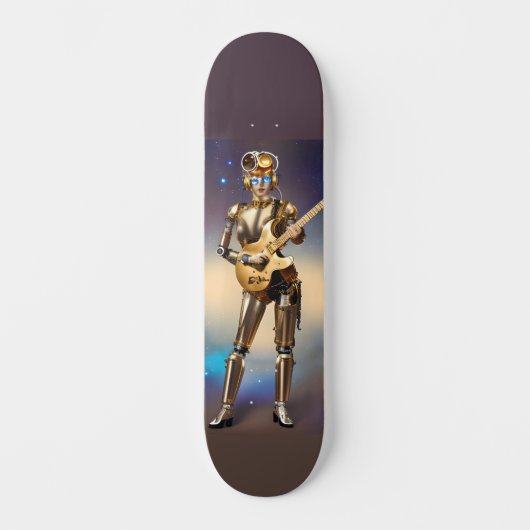 Steampunk Robot Girl mit Gitarre Skateboard (Vorderseite)