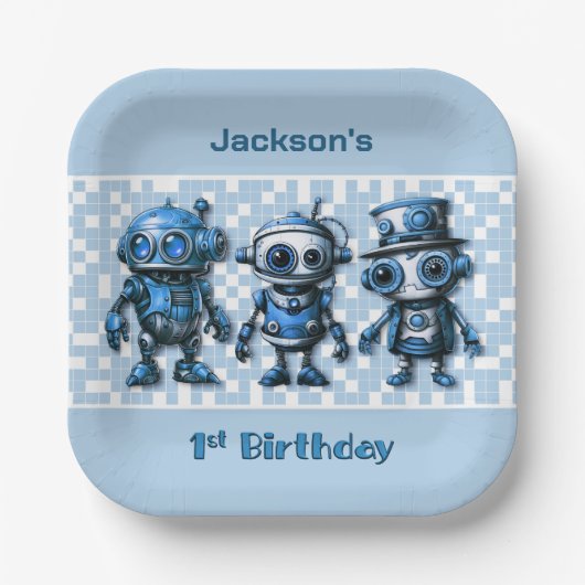 Steampunk Robot Thema 1. Geburtstag Party Teller (Vorderseite)