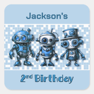 Steampunk Robot Thema 2. Geburtstag Quadratischer Aufkleber