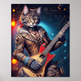 Steampunk Rock Cat spielt Gitarre auf einer Bühne  Poster