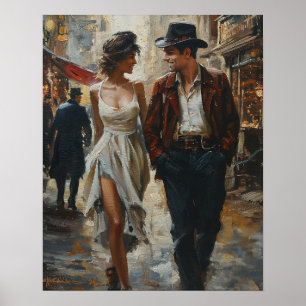 Steampunk Romance - Vintage Wasserfarbenkunst Poster