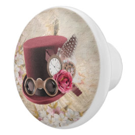 Steampunk Romantic Hat W/Watch & Feathers Keramikknauf