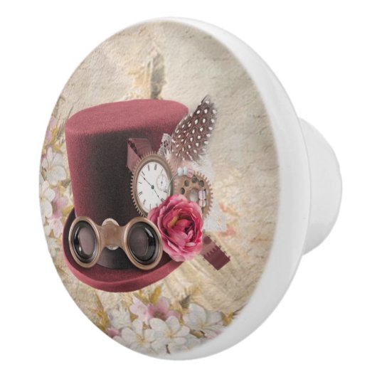 Steampunk Romantic Hat W/Watch & Feathers Keramikknauf (Rechts)
