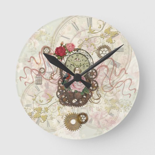 Steampunk Romantic Runde Wanduhr (Vorderseite)