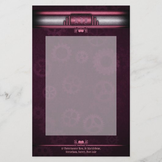 Steampunk, rosa Herzen an Gängen, Monogramm Briefpapier (Vorderseite)