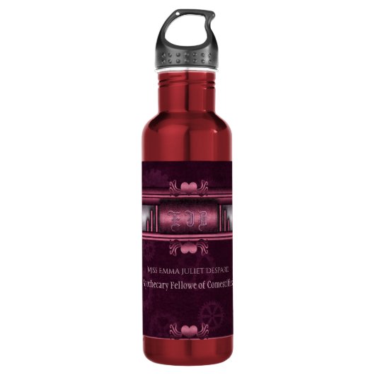 Steampunk, rosa Herzen an Gängen, Monogramm Edelstahlflasche (Vorderseite)