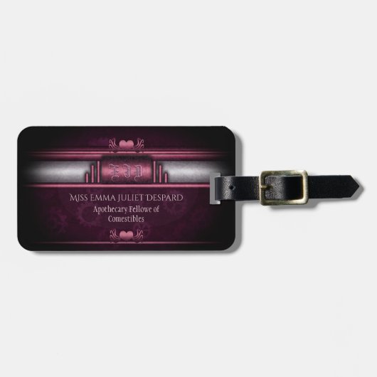 Steampunk, rosa Herzen auf Gängen mit Monogramm Gepäckanhänger (Vorderseite horizontal)