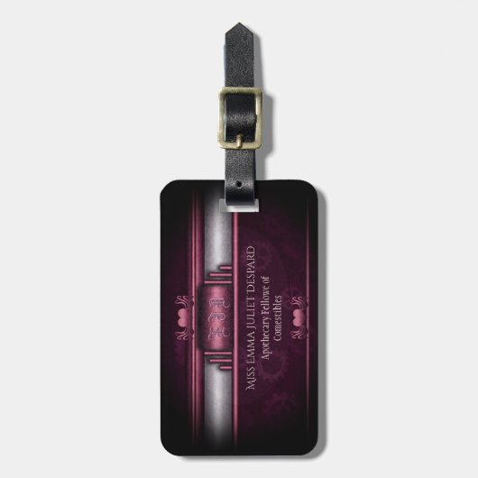 Steampunk, rosa Herzen auf Gängen mit Monogramm Gepäckanhänger (Vorderseite vertikal)