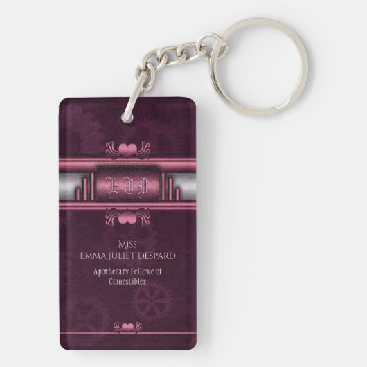 Steampunk, rosa Herzen auf Gängen mit Monogramm Schlüsselanhänger (Rückseite)