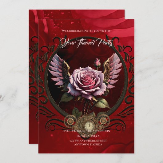 Steampunk-Rose Einladung (Vorne/Hinten)