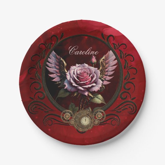 Steampunk-Rose Pappteller (Vorderseite)