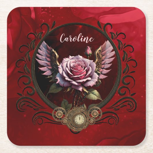Steampunk-Rose Rechteckiger Pappuntersetzer (Vorderseite)