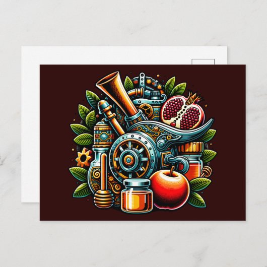 Steampunk Rosh Hashanah Postkarte (Vorne/Hinten)