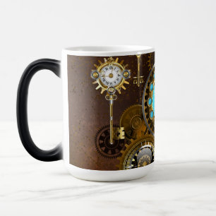 Steampunk rostiger Hintergrund mit türkisen Linsen Verwandlungstasse