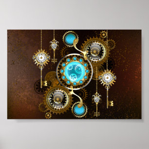 Steampunk‑rostiger Hintergrund mit türkisfarbenen Poster