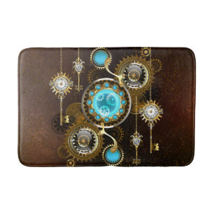 Steampunk-Rostiger Hintergrund mit Türkisgläsern Badematte