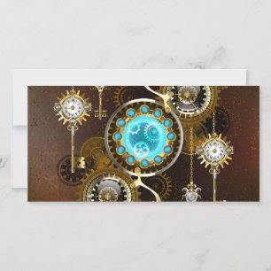 Steampunk-Rostiger Hintergrund mit Türkisgläsern Dankeskarte