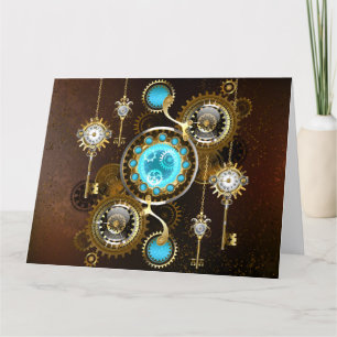 Steampunk-Rostiger Hintergrund mit Türkisgläsern Dankeskarte