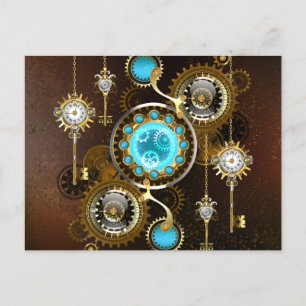 Steampunk-Rostiger Hintergrund mit Türkisgläsern Feiertagspostkarte