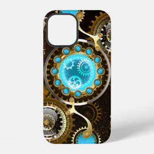 Steampunk-Rostiger Hintergrund mit Türkisgläsern iPhone 12 Hülle