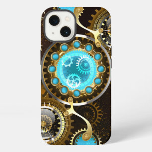 Steampunk-Rostiger Hintergrund mit Türkisgläsern iPhone 13 Hülle