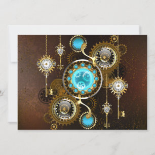 Steampunk-Rostiger Hintergrund mit Türkisgläsern Karte