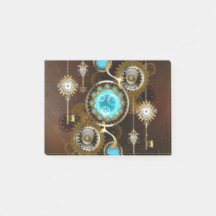 Steampunk-Rostiger Hintergrund mit Türkisgläsern Post-it Klebezettel