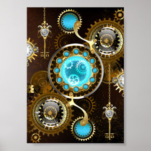 Steampunk-Rostiger Hintergrund mit Türkisgläsern Poster