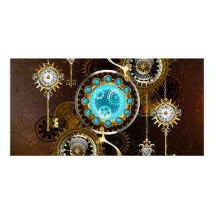 Steampunk-Rostiger Hintergrund mit Türkisgläsern Poster