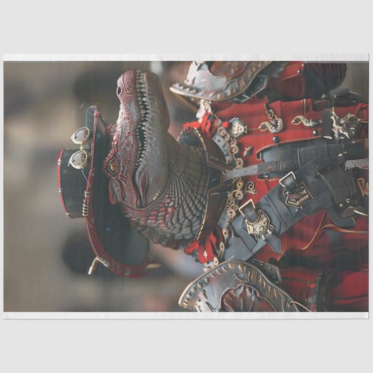 Steampunk Royal Red Black Alligator Decouapage Seidenpapier (Vorderseite)