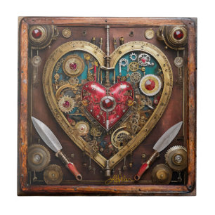 Steampunk Rubine und Dolche Krieger Valentinstag Fliese