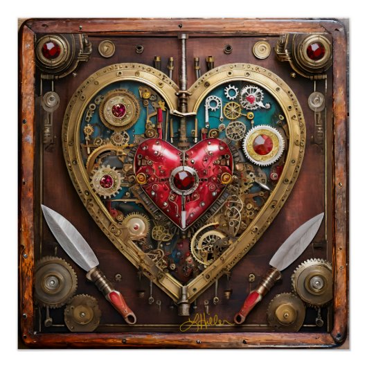 Steampunk Rubine und Dolche Krieger Valentinstag Poster (Vorderseite)