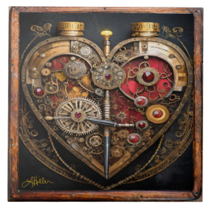 Steampunk Rubine und Zahnräder Dunkles Herz Fliese