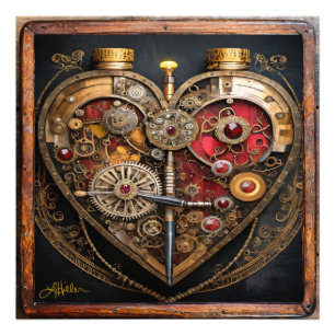 Steampunk Rubine Und Zahnräder Dunkles Herz  Fotodruck