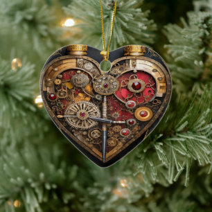 Steampunk Rubine und Zahnräder Dunkles Herz Keramik Ornament